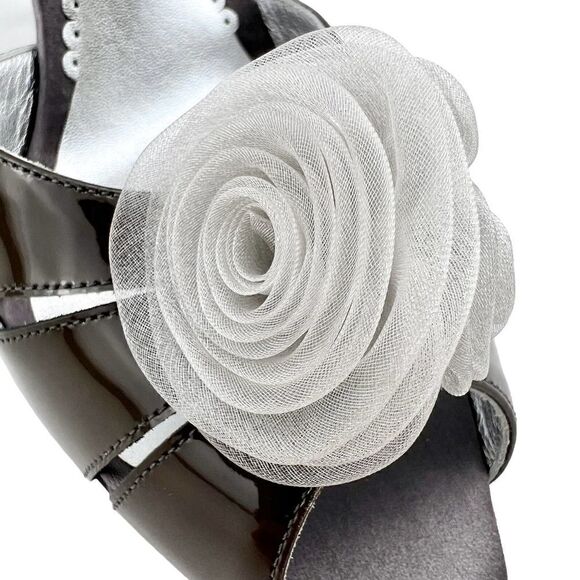 New Giorgio Armani Women 6.5 Shoes Gray Patent Leather High Heel Wedge Sandals - Picture 15 of 16